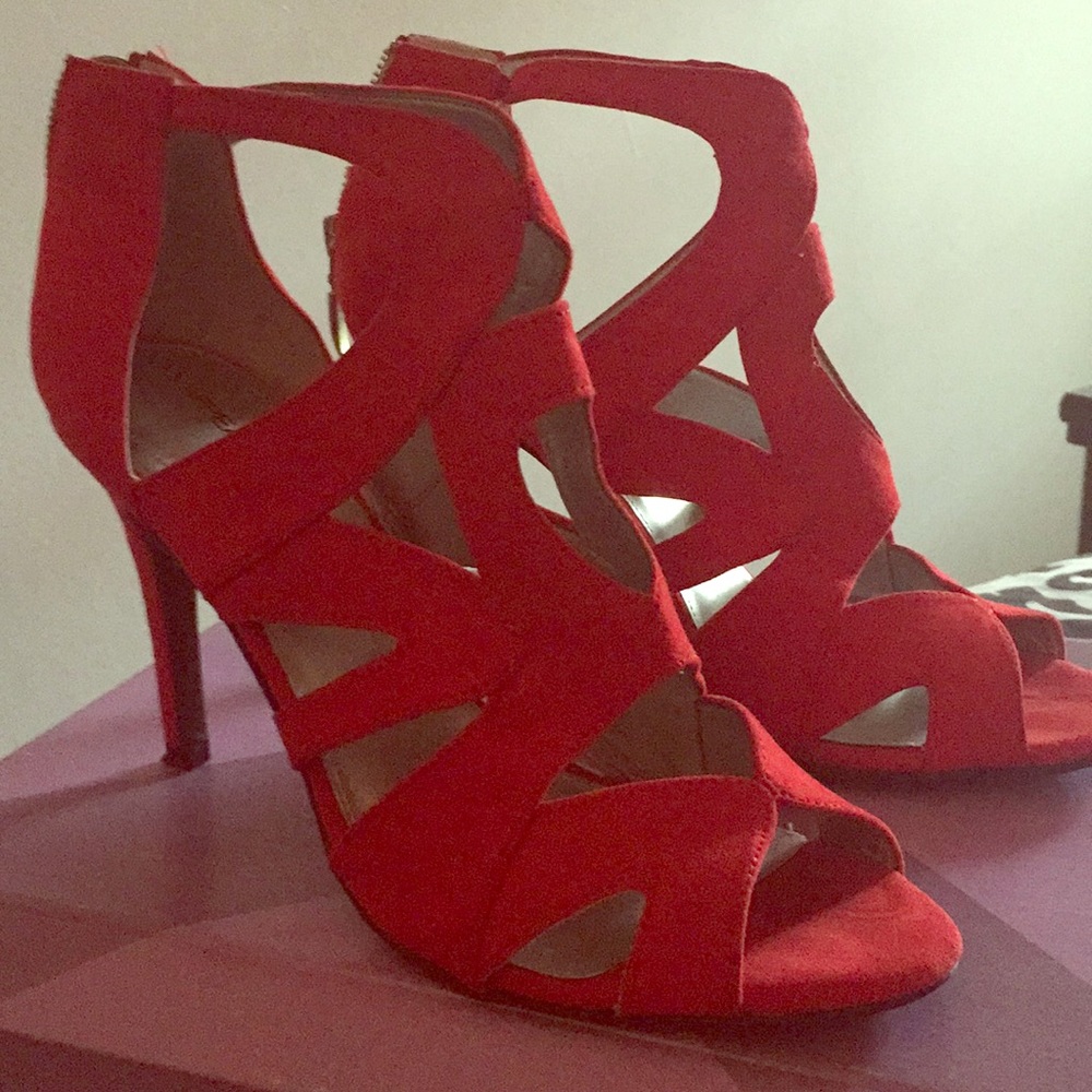 Red high heeled sandals